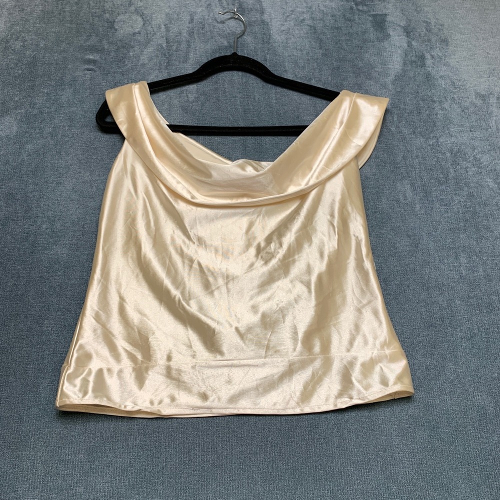 Express Blouse Top Womens Large Beige Stretch Party Off The Shoulder Back Zip